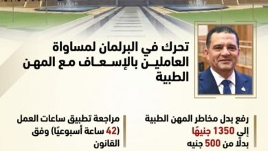 البرلمان يتحرك لمساواة هيئة الاسعاف المصرية بالمهن الطبية