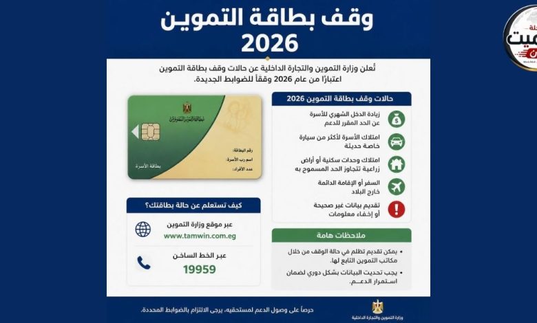 وقف بطاقة التموين 2026.. أسباب الإلغاء النهائي وخطوات استعادة الدعم 5 وقف بطاقة التموين 2026